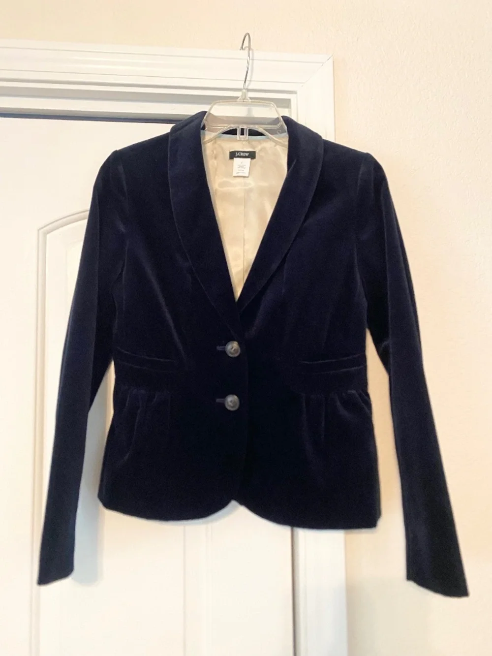 J. Crew Navy Blue Velvet Peplum Blazer Size 0